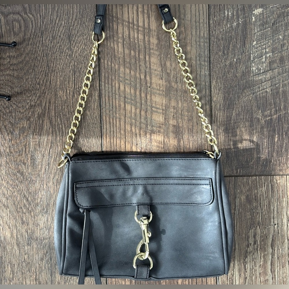 Gray Crossbody Bag with Gold Hardware